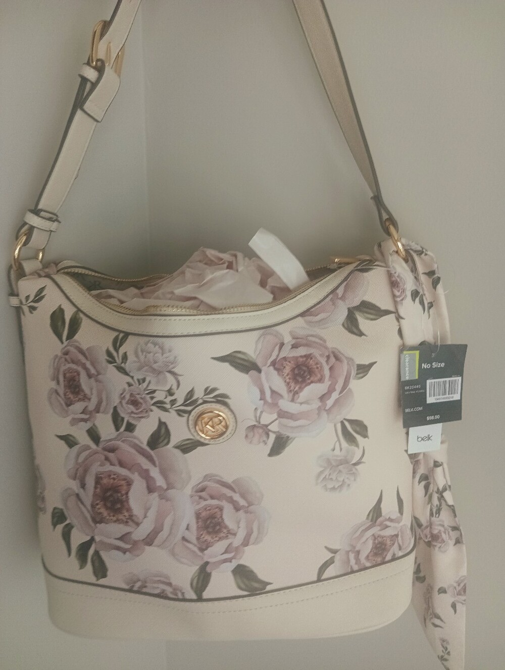 Kim Rogers Cream Floral Shoulder Bag with Pink Rose Print